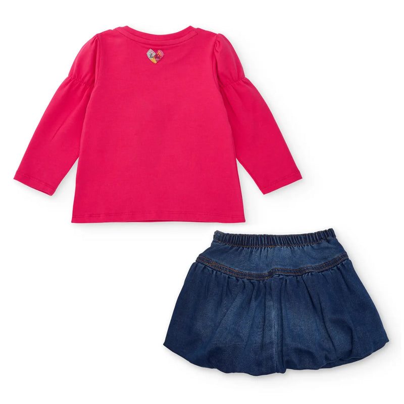 Rear view of the Tuc Tuc girl's denim skirt set.