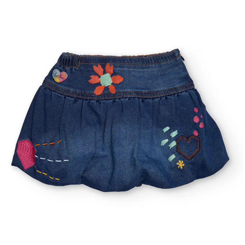Girl's dark was denim skirt.