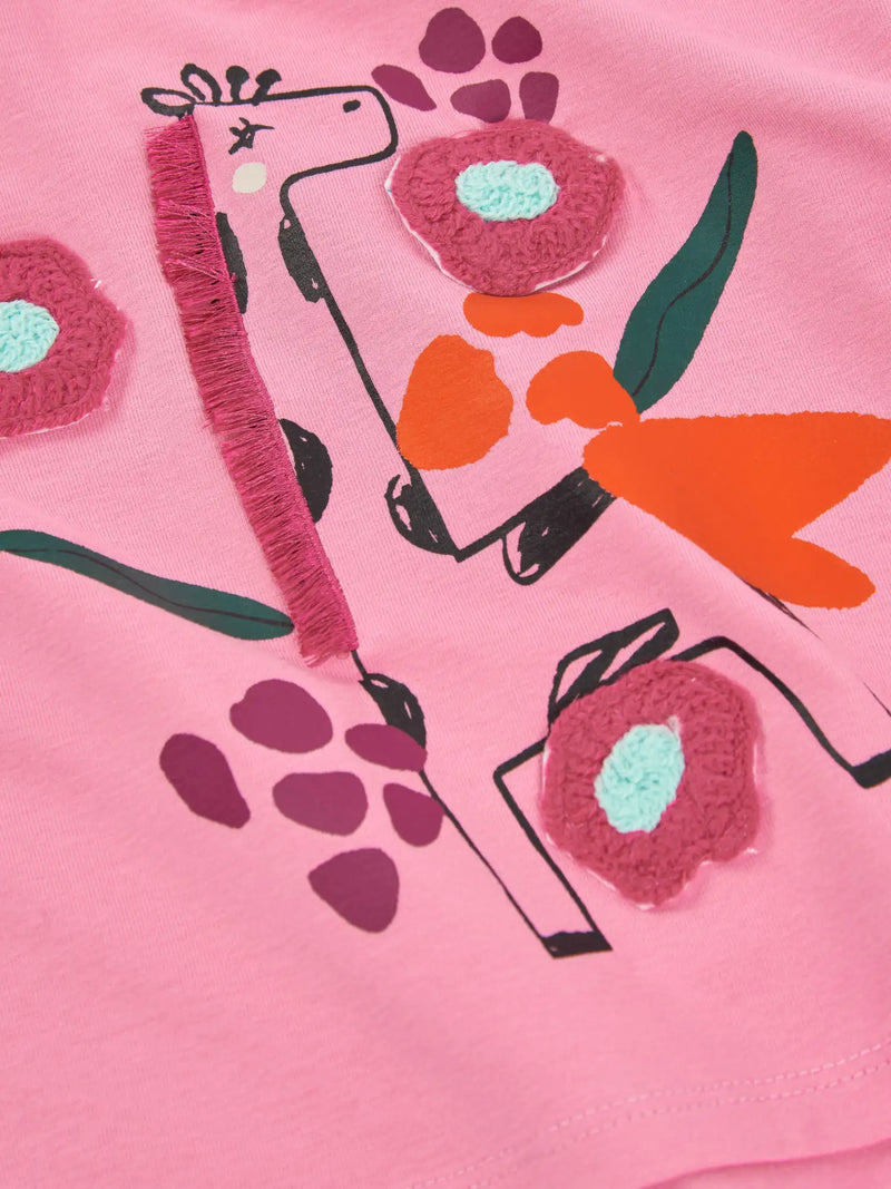 Tuc Tuc pink t-shirt with charming giraffe print.