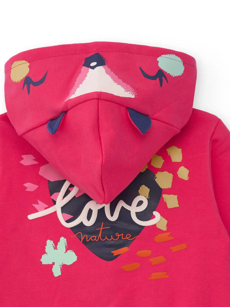 Closer view of the Tuc Tuc heart hoodie.