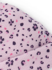 Closer view of the Tuc Tuc leopard print bobble hat.