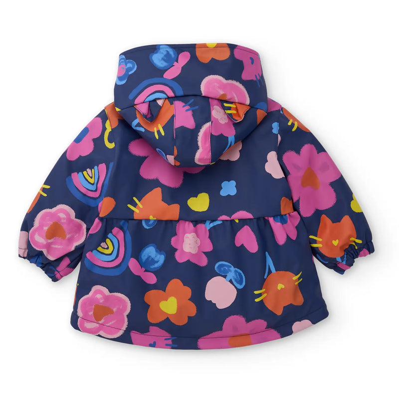 Back of the Tuc Tuc navy printed raincoat.
