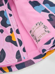 Tuc Tuc printed raincoat with pink microfleece inner lining.