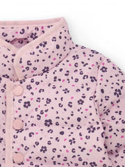Closer look at the Tuc Tuc puffer jacket showing detail of the leopard print pattern