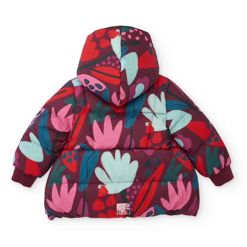 Back of the Tuc Tuc burgundy puffer jacket.