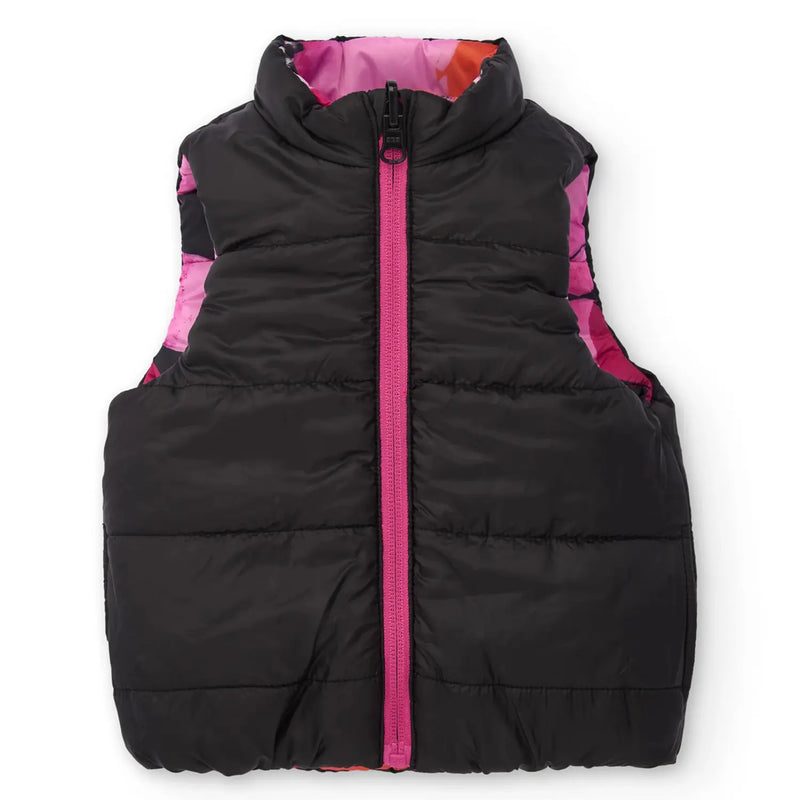 Plain black side of the girl's reversible gilet.