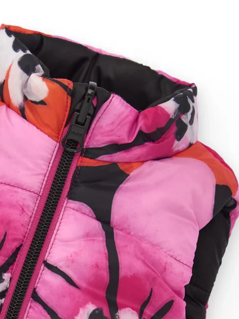 Closer view of the magenta pink floral print.