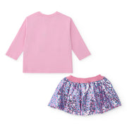 Rear view of the Tuc Tuc sequin skirt set.