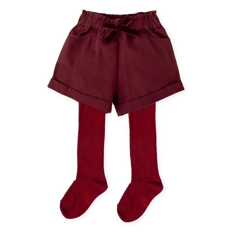 Tutto Piccolo burgundy shorts with matching tights.