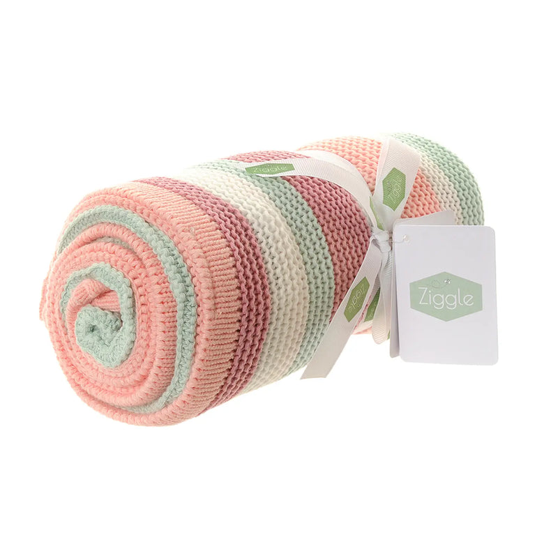 Ziggle Baby Blanket Pink, White & Green Stripes
