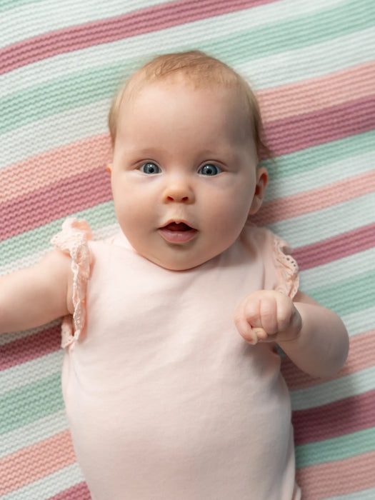Ziggle Baby Blanket Pink, White & Green Stripes
