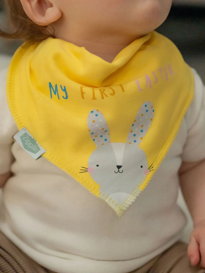Baby wearing the ziggle easter bunny bib.