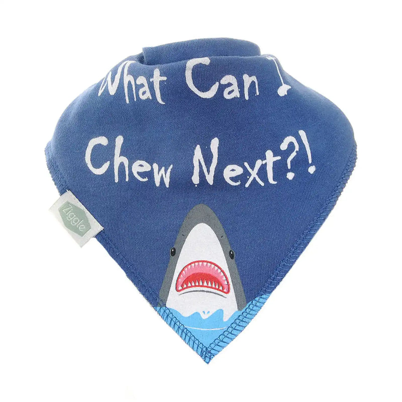 Ziggle dark blue shark bandana bib.