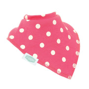 Ziggle pink bib with white polka dots.