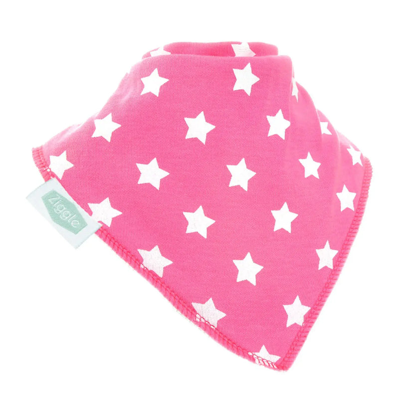 Ziggle pink bib with white star pattern.