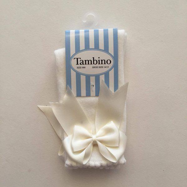 Tambino knee high socks with double bow in cream