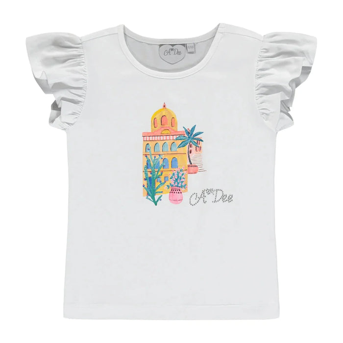 A Dee girls printed t-shirt with ruffles sleeves.