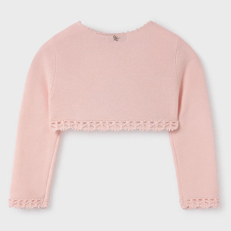 Back of the Abel and Lula pink bolero cardigan.