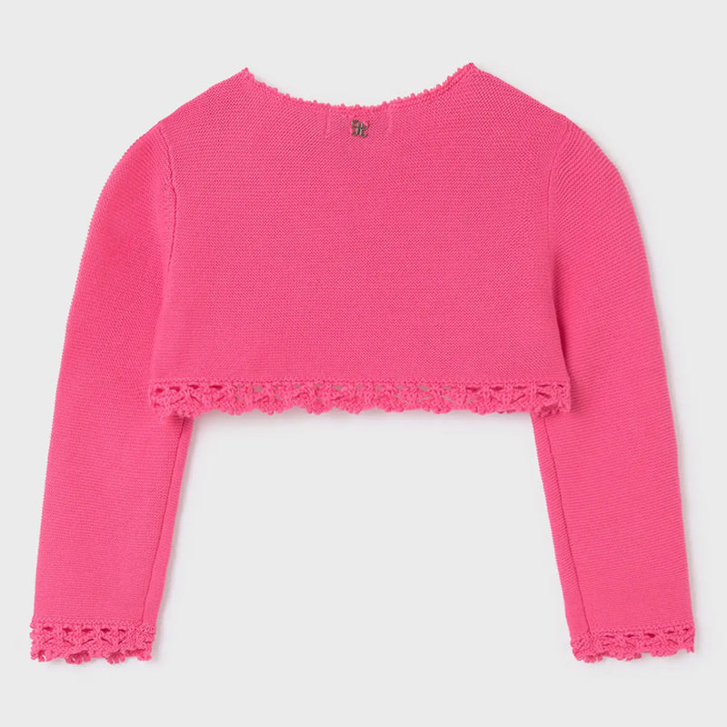 Reverse side of the Abel and Lula pink bolero cardigan.