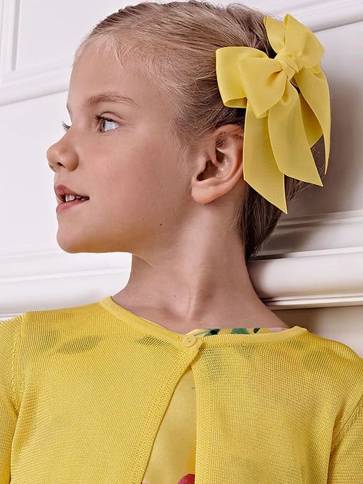 Girl wearing the Abel and Lula bow hair clip.