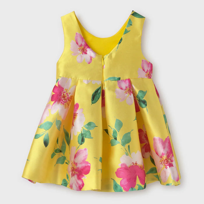 Back view of the Abel and Lula yellow floral print dress.