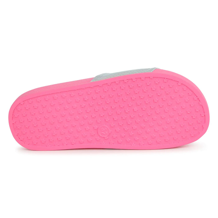 View of the pink outer sole. 