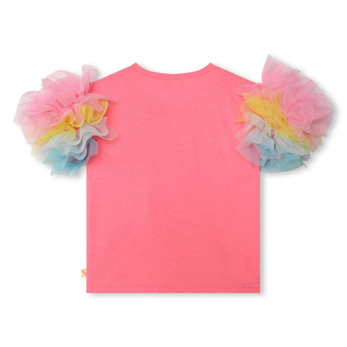 Reverse side of the Billieblush pink flounced sleeve t-shirt.