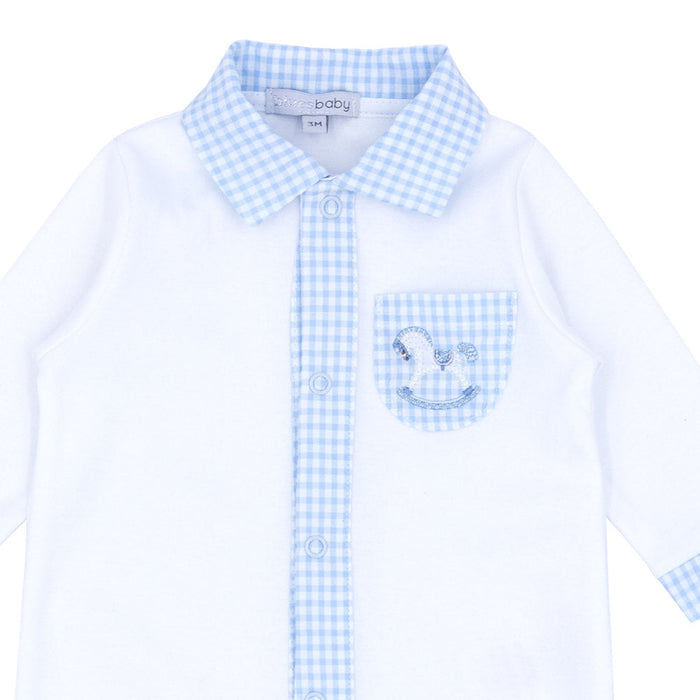 Closer look at the Blues Baby white babygrow.