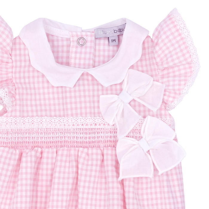 Closer view of the Blues Baby gingham romper.
