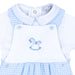 Closer view of the Blues Baby rocking horse dungaree set.
