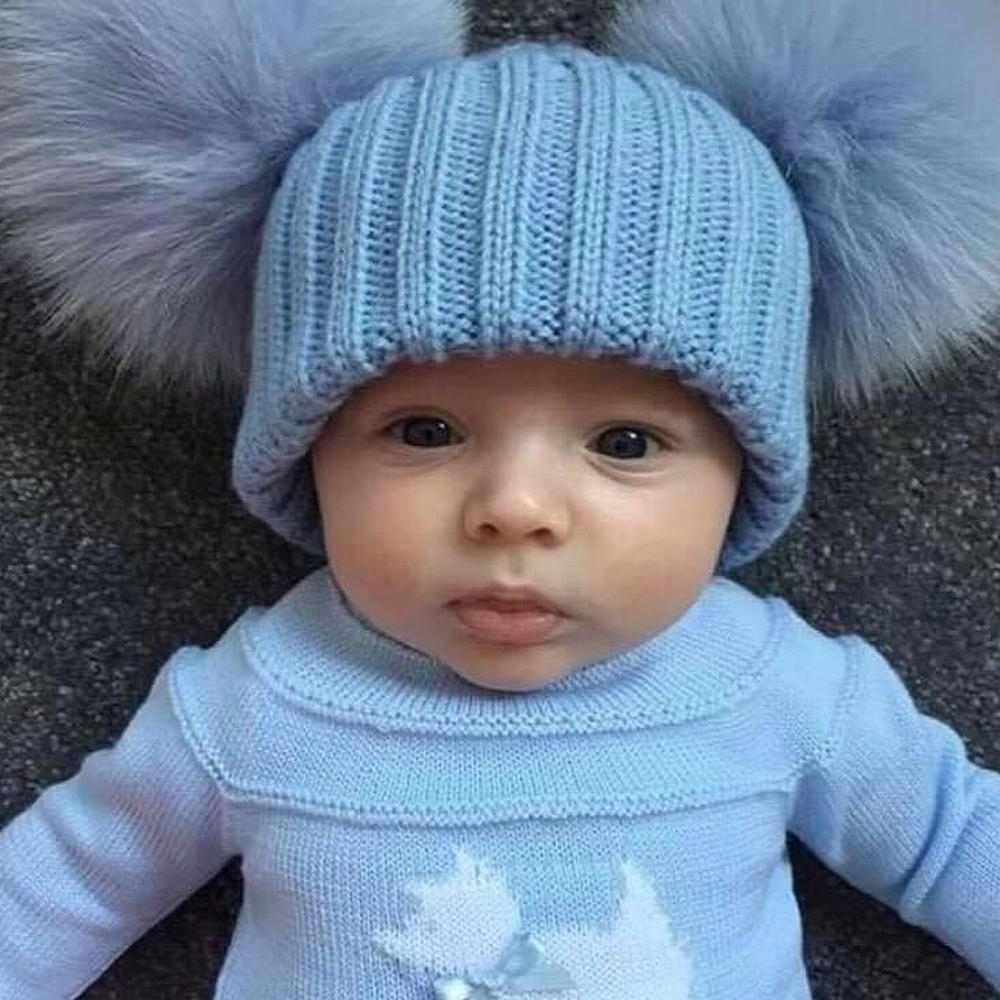 Knitted Hat Double Bobble Hat Kids HAITHO Children's Double Pom