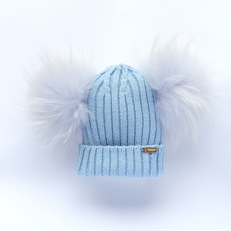 Bobble Babies Double Pom Pom Hat - Pale Blue