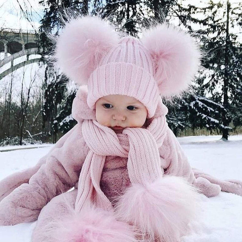 Bobble Babies Double Pom Pom Hat Candy Pink Bumbles Boutique