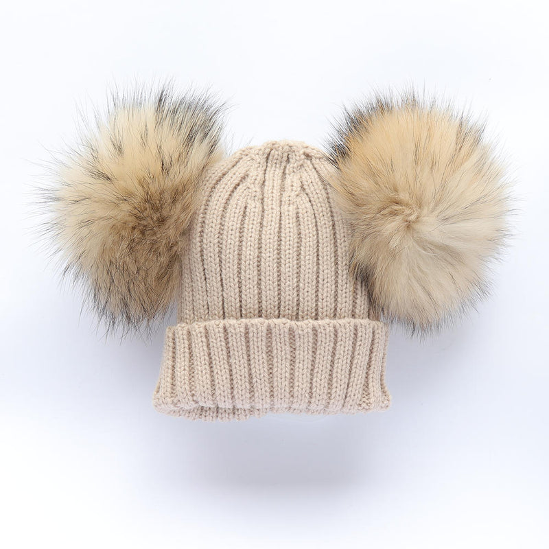 Bobble Babies Double Pom Pom Hat - Beige