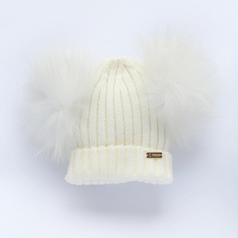 Bobble Babies Double Pom Pom Hat - Cream
