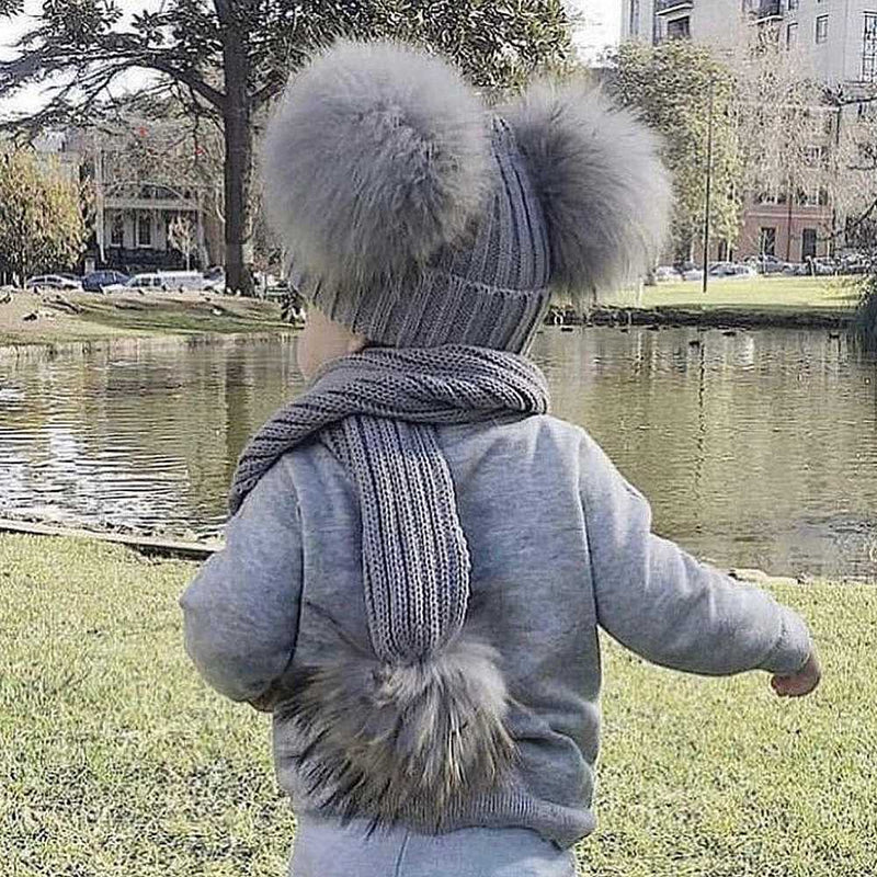 Bobble Babies Double Pom Pom Hat - Light Grey