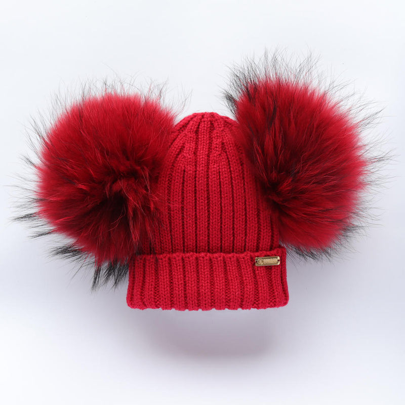 Bobble Babies Double Pom Pom Hat - Red