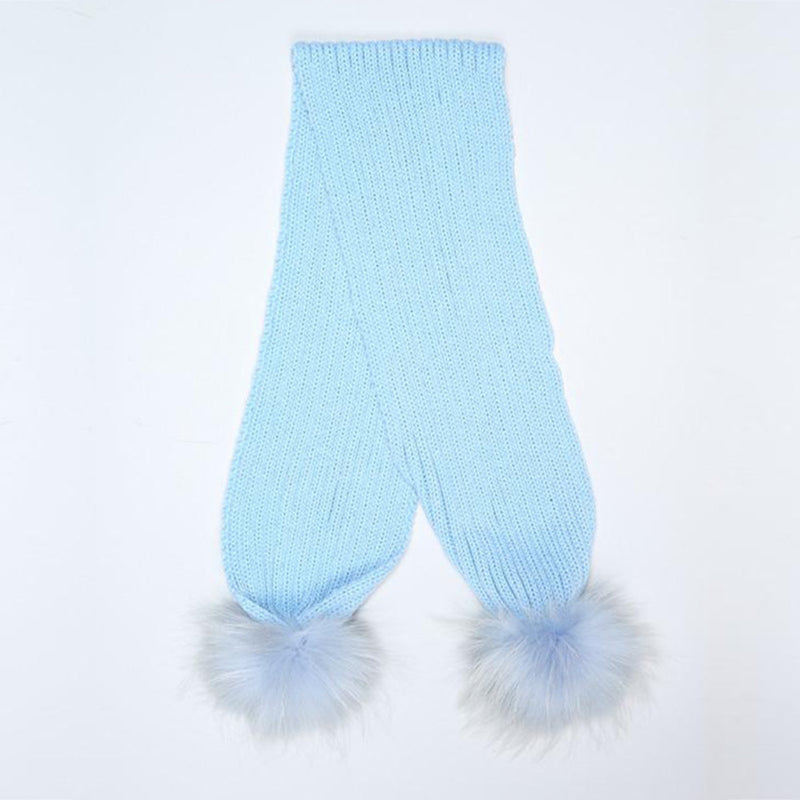 Bobble Babies Double Pom Pom Scarf - Baby Blue