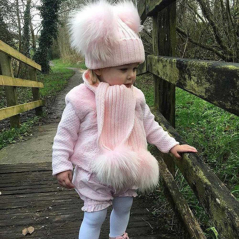Bobble Babies Double Pom Pom Scarf - Baby Pink