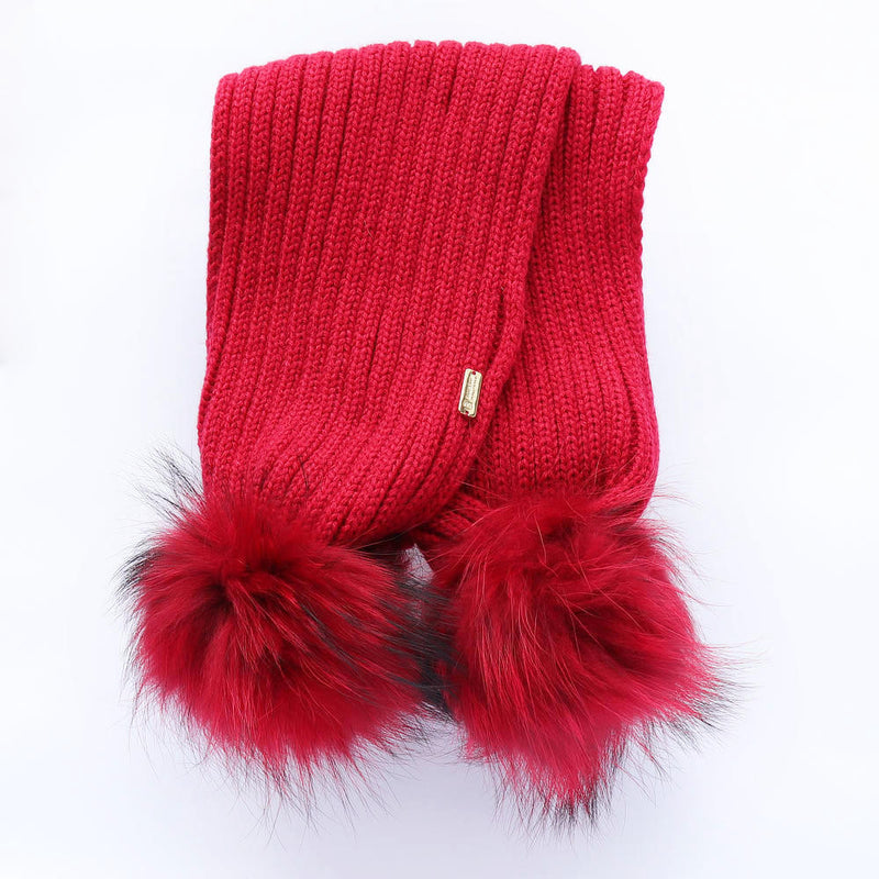 Bobble Babies Double Pom Pom Scarf - Red