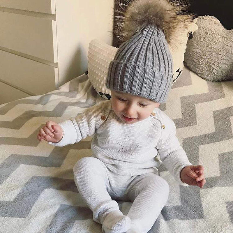 Bobble Babies Pom Pom Hat - Light Grey