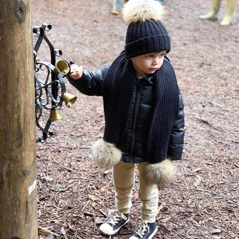 Bobble Babies Pom Pom Hat - Navy with Natural Pom Pom