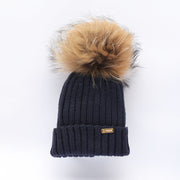 Bobble Babies Pom Pom Hat - Navy with Natural Pom Pom