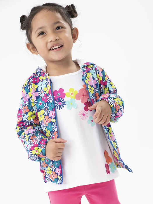 Girl wearing the Boboli floral print hoodie.