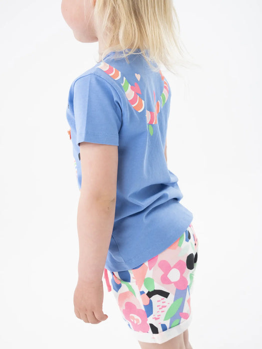 Girl wearing the Boboli floral print shorts set.