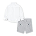 Reverse view of the Boboli grey linen shorts set.