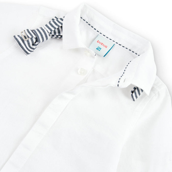 Boy's white shirt with striped bow tie.