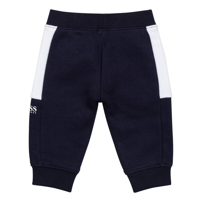 Reverse view of the navy BOSS Baby Boy's Track Bottoms