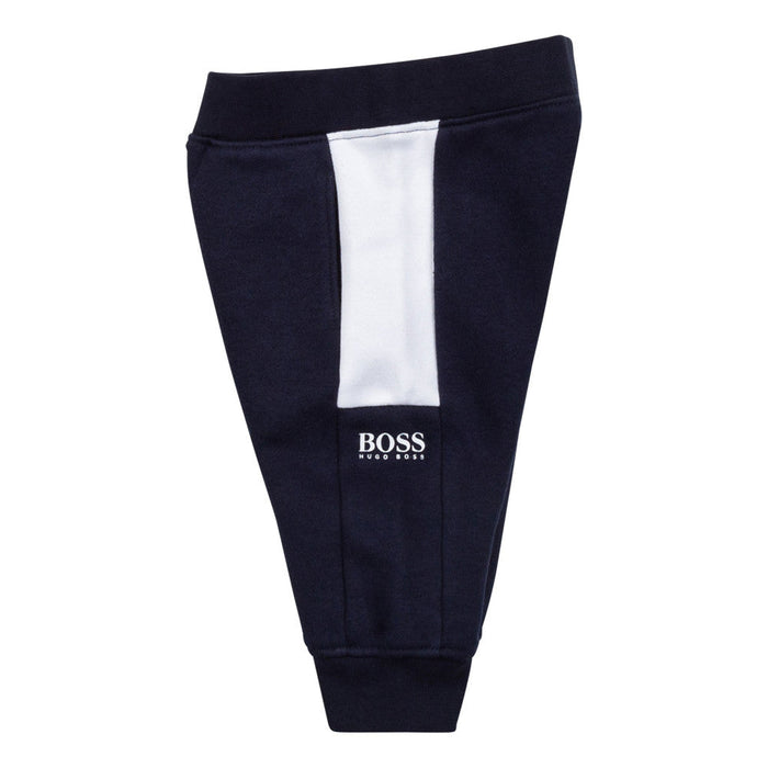 Closer view of the navy BOSS Baby Boy's Track Bottoms