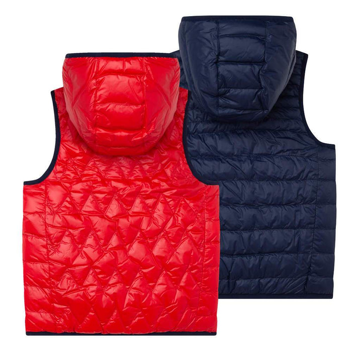 Reverse view of the BOSS Reversible Down Gilet Red - j26456